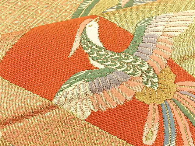 平和屋着物◎六通柄袋帯　唐織　鳳凰源氏車花文　金糸　正絹　逸品　BAAT1826if