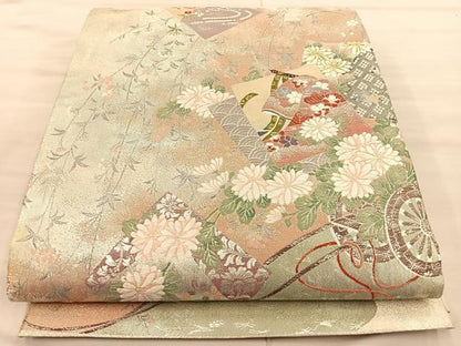 平和屋着物◎六通柄袋帯 唐織 色紙誰が袖花文 金銀糸 正絹 逸品 BAAT1838if
