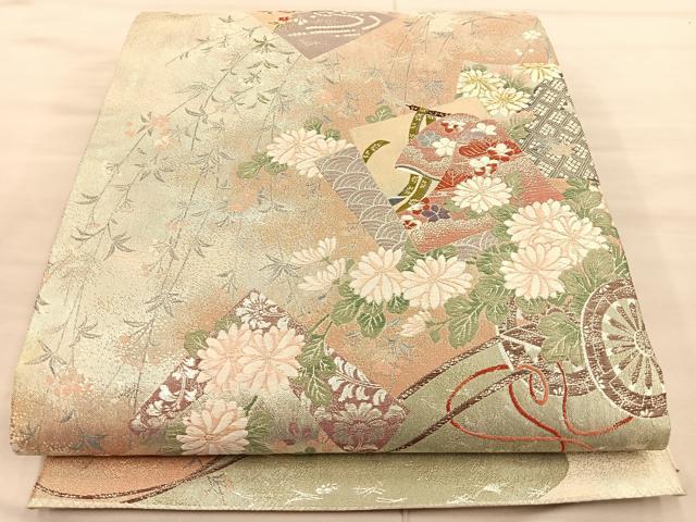 平和屋着物◎六通柄袋帯 唐織 色紙誰が袖花文 金銀糸 正絹 逸品 BAAT1838if