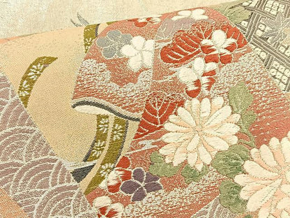 平和屋着物◎六通柄袋帯 唐織 色紙誰が袖花文 金銀糸 正絹 逸品 BAAT1838if