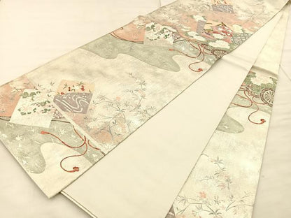 平和屋着物◎六通柄袋帯 唐織 色紙誰が袖花文 金銀糸 正絹 逸品 BAAT1838if