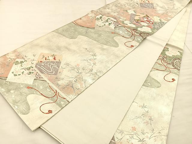 平和屋着物◎六通柄袋帯 唐織 色紙誰が袖花文 金銀糸 正絹 逸品 BAAT1838if