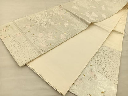 平和屋着物◎六通柄　京袋帯　唐織　群鶴　金銀糸　正絹　逸品　BAAT1840if