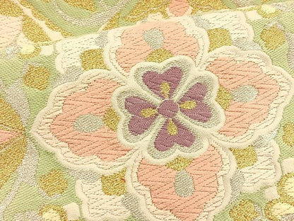 平和屋着物◎六通柄袋帯　唐織　花絵皿　金銀糸　正絹　逸品　BAAT1848if