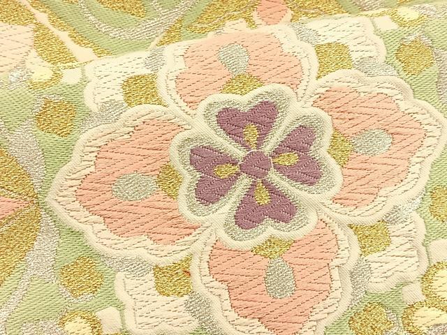 平和屋着物◎六通柄袋帯　唐織　花絵皿　金銀糸　正絹　逸品　BAAT1848if