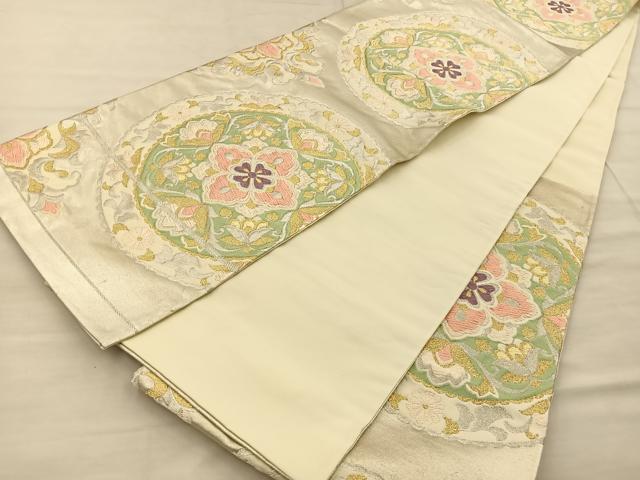 平和屋着物◎六通柄袋帯　唐織　花絵皿　金銀糸　正絹　逸品　BAAT1848if