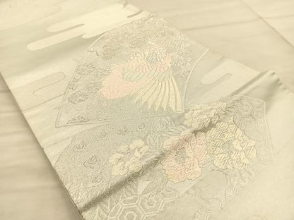 平和屋着物◎六通柄袋帯　唐織　地紙孔雀文　銀糸　引箔　正絹　逸品　BAAT1853if