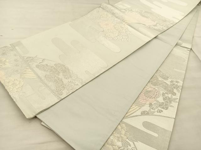 平和屋着物◎六通柄袋帯　唐織　地紙孔雀文　銀糸　引箔　正絹　逸品　BAAT1853if