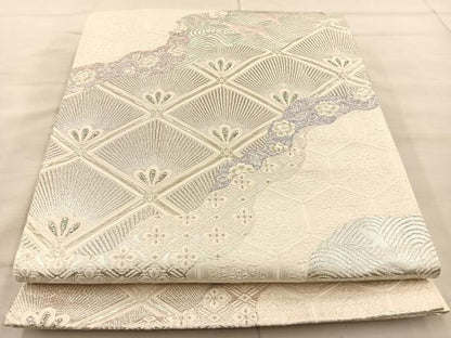 平和屋着物◎六通柄袋帯　唐織　道長花鳥文　銀糸　正絹　逸品　BAAT1855if
