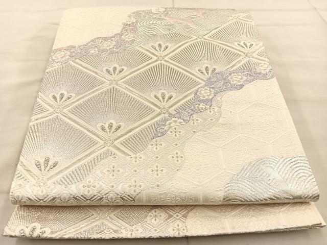 平和屋着物◎六通柄袋帯　唐織　道長花鳥文　銀糸　正絹　逸品　BAAT1855if