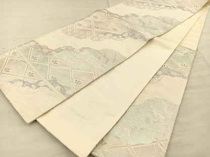 平和屋着物◎六通柄袋帯　唐織　道長花鳥文　銀糸　正絹　逸品　BAAT1855if