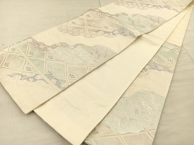 平和屋着物◎六通柄袋帯　唐織　道長花鳥文　銀糸　正絹　逸品　BAAT1855if