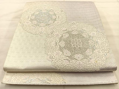 平和屋着物◎西陣 六通柄袋帯 唐織 正倉院花文 銀糸 正絹 逸品 BAAT1867if