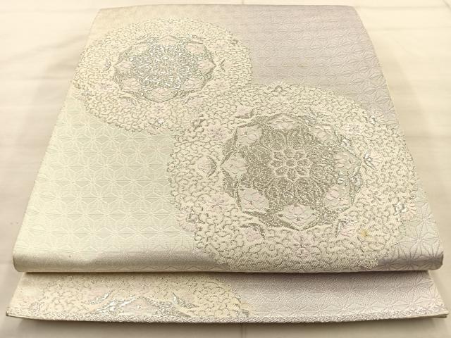 平和屋着物◎西陣 六通柄袋帯 唐織 正倉院花文 銀糸 正絹 逸品 BAAT1867if