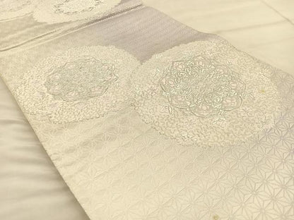 平和屋着物◎西陣 六通柄袋帯 唐織 正倉院花文 銀糸 正絹 逸品 BAAT1867if