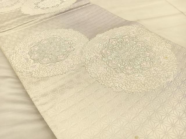 平和屋着物◎西陣 六通柄袋帯 唐織 正倉院花文 銀糸 正絹 逸品 BAAT1867if