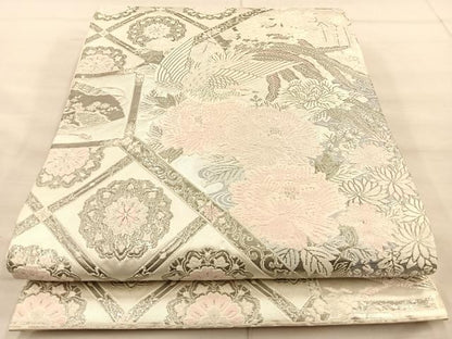 平和屋着物◎六通柄袋帯 唐織 鳳凰花文 銀糸 正絹 逸品 BAAT1871if