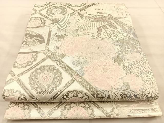 平和屋着物◎六通柄袋帯 唐織 鳳凰花文 銀糸 正絹 逸品 BAAT1871if