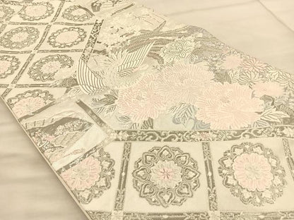 平和屋着物◎六通柄袋帯 唐織 鳳凰花文 銀糸 正絹 逸品 BAAT1871if