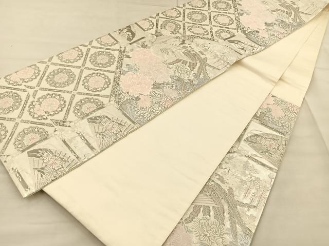 平和屋着物◎六通柄袋帯 唐織 鳳凰花文 銀糸 正絹 逸品 BAAT1871if