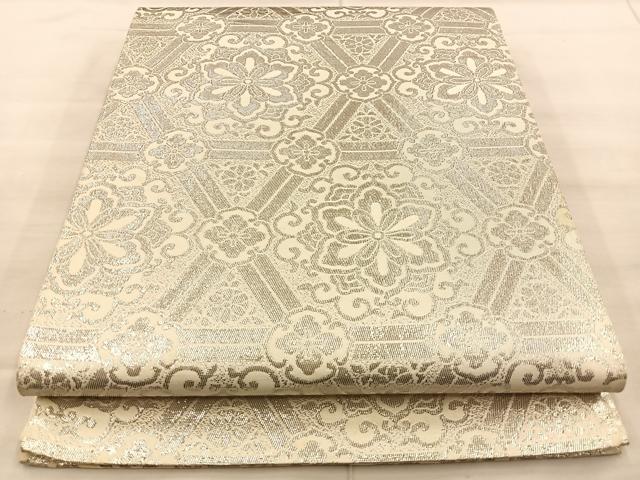 平和屋着物◎六通柄京袋帯 正倉院亀甲花文 銀糸 正絹 逸品 BAAT1874if