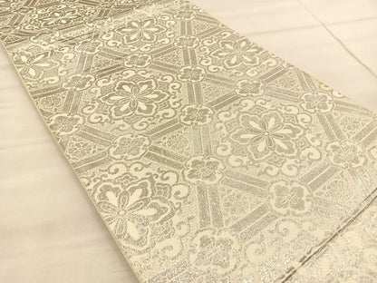 平和屋着物◎六通柄京袋帯 正倉院亀甲花文 銀糸 正絹 逸品 BAAT1874if