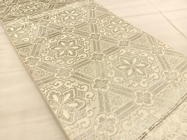 平和屋着物◎六通柄京袋帯 正倉院亀甲花文 銀糸 正絹 逸品 BAAT1874if