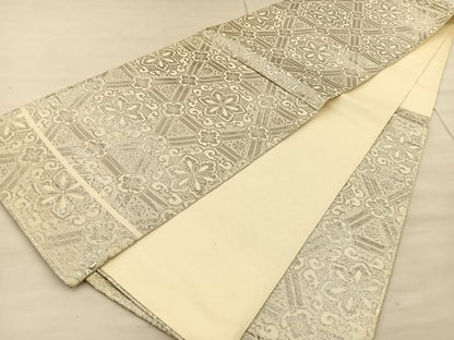 平和屋着物◎六通柄京袋帯 正倉院亀甲花文 銀糸 正絹 逸品 BAAT1874if