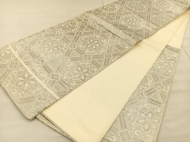 平和屋着物◎六通柄京袋帯 正倉院亀甲花文 銀糸 正絹 逸品 BAAT1874if