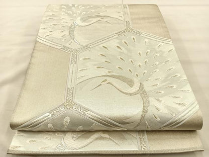 平和屋着物◎六通柄袋帯 唐織 飛鶴亀甲文 銀糸 正絹 逸品 BAAT1875if