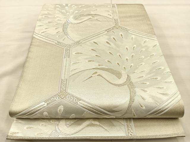 平和屋着物◎六通柄袋帯 唐織 飛鶴亀甲文 銀糸 正絹 逸品 BAAT1875if
