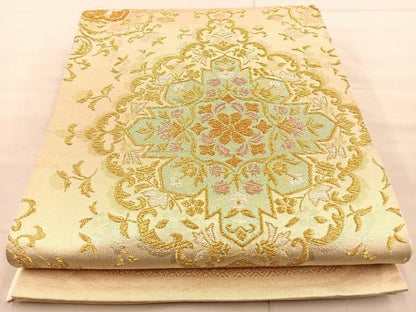 平和屋着物◎六通柄袋帯 花菱文 金銀糸 正絹 逸品 BAAT1876if
