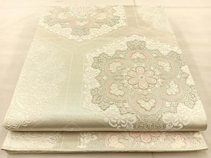平和屋着物◎六通柄袋帯 唐織 正倉院花文 銀糸 正絹 逸品 BAAT1878if