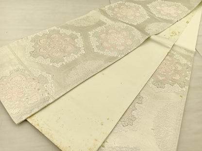平和屋着物◎六通柄袋帯 唐織 正倉院花文 銀糸 正絹 逸品 BAAT1878if