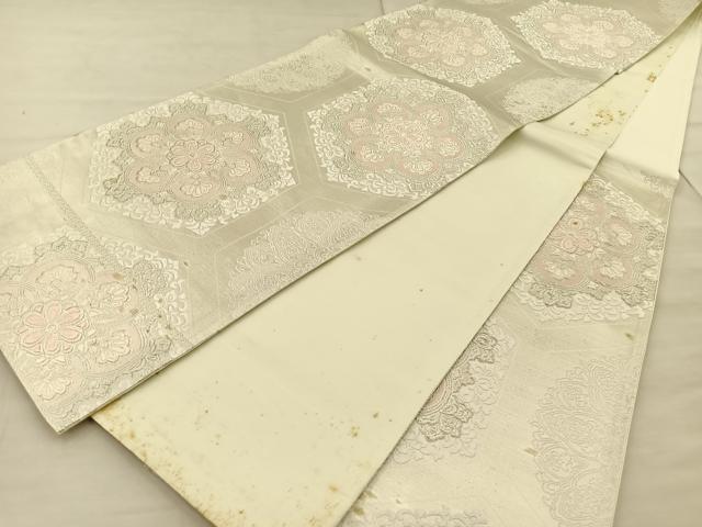 平和屋着物◎六通柄袋帯 唐織 正倉院花文 銀糸 正絹 逸品 BAAT1878if