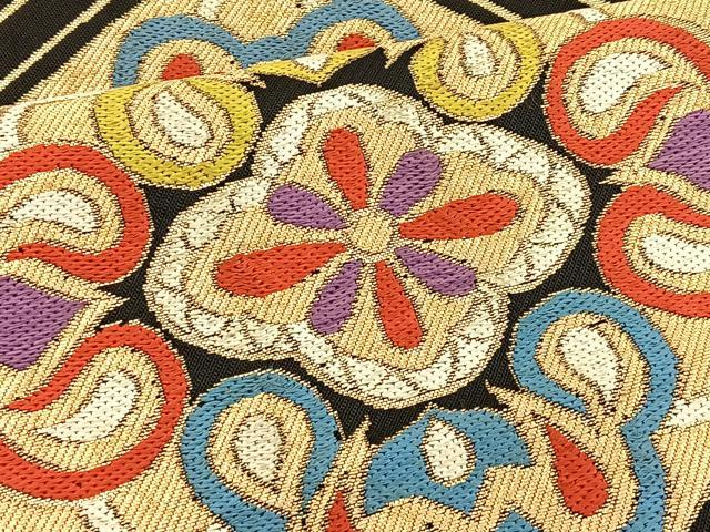 平和屋着物◎六通柄 本袋帯 花菱文 黒地 金糸 正絹 逸品 BAAT1880if