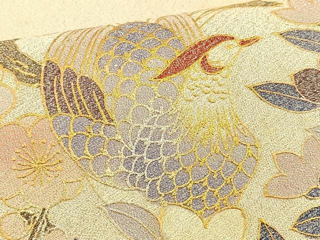 平和屋着物◎太鼓柄袋帯　綴れ　尾長鳥花絵皿文　金銀彩　正絹　逸品　BAAT1882if
