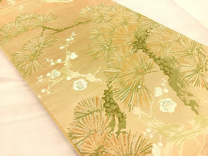 平和屋着物◎六通柄袋帯 唐織 松枝桜文 金銀糸 正絹 逸品 BAAT1891if