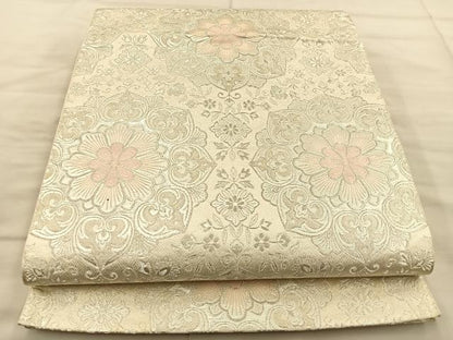 平和屋着物◎六通柄袋帯 正倉院花文 銀糸 正絹 逸品 BAAT1892if