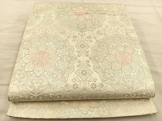 平和屋着物◎六通柄袋帯 正倉院花文 銀糸 正絹 逸品 BAAT1892if