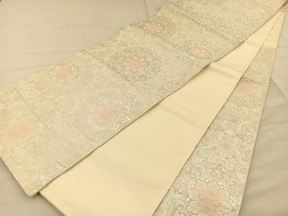 平和屋着物◎六通柄袋帯 正倉院花文 銀糸 正絹 逸品 BAAT1892if