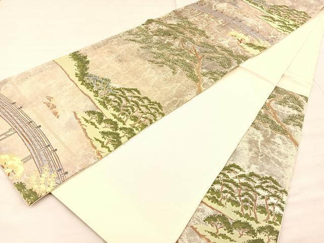 平和屋着物◎六通柄袋帯 渡橋浜松文 引箔 正絹 逸品 BAAT1894if