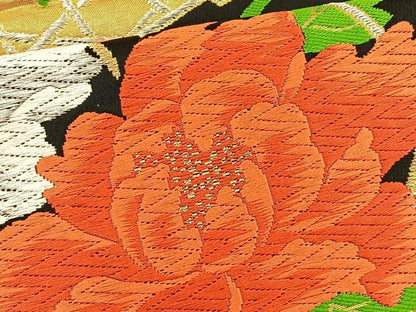 平和屋着物◎六通柄袋帯 唐織 花籠 黒地 金銀糸 正絹 逸品 BAAT1899if
