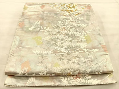 平和屋着物◎六通柄袋帯　唐織　草花文　金銀糸　引箔　正絹　逸品　BAAT1900if