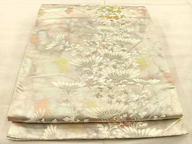 平和屋着物◎六通柄袋帯　唐織　草花文　金銀糸　引箔　正絹　逸品　BAAT1900if