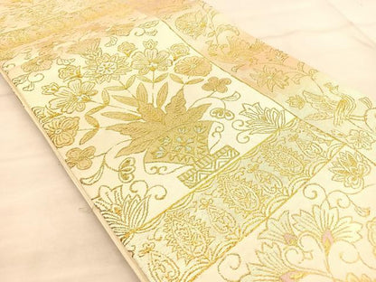 平和屋着物◎六通柄袋帯 花鳥文 金糸 正絹 逸品 BAAT1901if