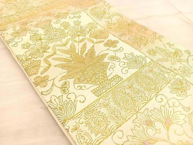平和屋着物◎六通柄袋帯 花鳥文 金糸 正絹 逸品 BAAT1901if