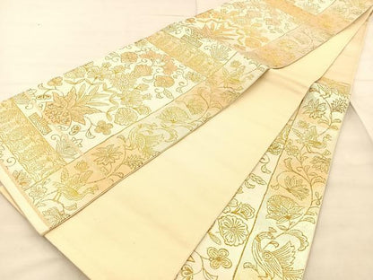 平和屋着物◎六通柄袋帯 花鳥文 金糸 正絹 逸品 BAAT1901if
