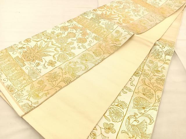 平和屋着物◎六通柄袋帯 花鳥文 金糸 正絹 逸品 BAAT1901if
