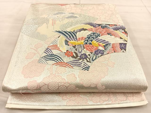 平和屋着物◎六通柄袋帯 唐織 扇面取鳳凰文 銀糸 正絹 逸品 BAAT1950if